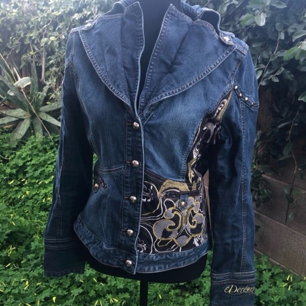 Vintage Y2K Dereon Beyoncé Denim Jean Jacket Studded Embroidered